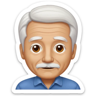Illustrated emoji of an old man, white hair, no facial hair, dark eyes, tanned skin  sticker