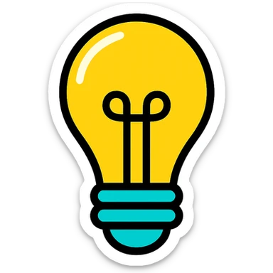 bulb icon, color outline, playful, clean sticker