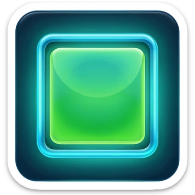 A glowing neon square in shades of green and blue, transparent background sticker