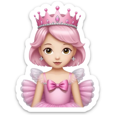 cute girl wearing a tutu, tiara, and a pink glittery bow sticker