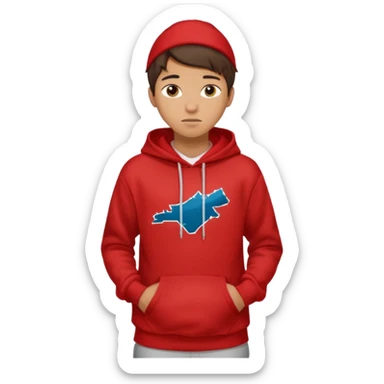 make me an emoji of an americain 19 yearold boy in a red hoodie that says "south" on it and give him with tan skin with his hands in his hands in his pocket not grining flexing his muscles sticker