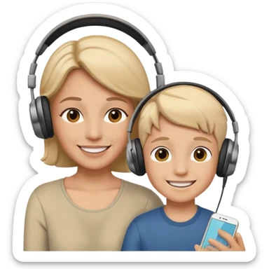 Mom and son listening to music sticker