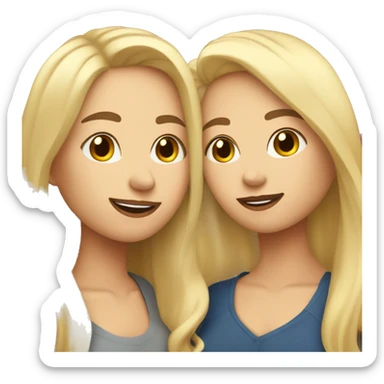 Lesbian couple with a tall blonde woman with long straight hair kissing short woman with brunette wavy hair sticker