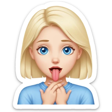 A blue eyed girl with hands crossed on her neck and tongue out sticker