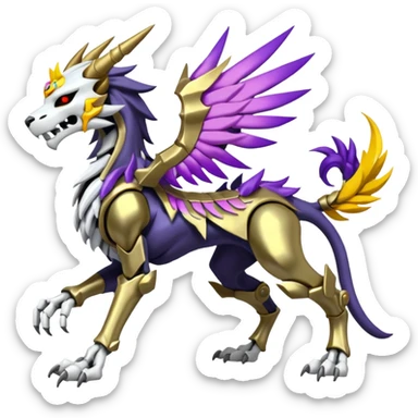 Colorful Skeletal masked armored Solgaleo-Raikou-Pokémon-Digimon-Fakémon-fusion-hybrid-creature, full body sticker