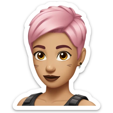 short pink hair  woman with vi roman numeral cheek tatoo buff muscular arms with a tank top on lesian woman sticker