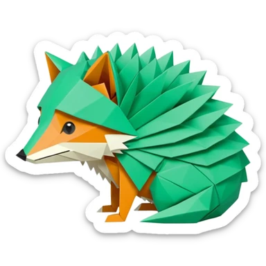 origami half fox half hedgehog in color green mint rgb(168, 251, 211)  #A8FBD3, include the tail of the fox it should not look like a disguise but all one piece sticker