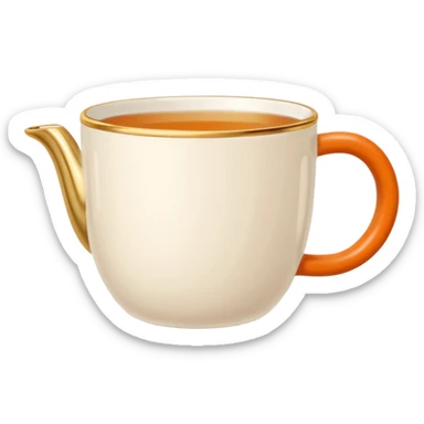 Hermès-style ceramic cup of tea with Hermès orange handle and gold rim, minimal, cute emoji style sticker