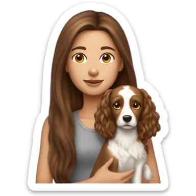 Girl with long brown hair and little griffin dog sticker