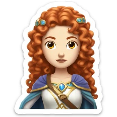 a white girl with long red curly hair and freckles, cosplaying Princess Zelda posing and being serious sticker