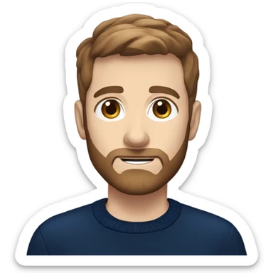 irish man blue eyes, brown short hair and short beard, wearing a smart navy blue jumper. sticker