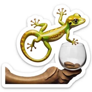 cinematic-gecko-realistic-full-body-climbing-emoji,-tiny-agile-frame-sticking-to-a-glass-surface-with-specialized-toes,-smooth-speckled-skin-in-rich-earthy-tones,-large-glistening-eyes-wide-and-watchful,-delicate-curved-tail-balancing sticker