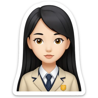 chic girl with Asian skin tone, wearing a school uniform, long straight black hair sticker