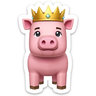 minecraft pig full body pink blocky animal with square head wearing a crown sticker