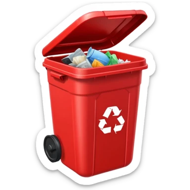 Red trash can with opened lid sticker