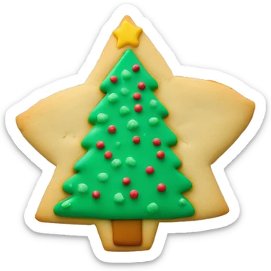 One Round sugar cookie with green Christmas tree in center of cookie sticker