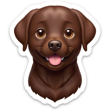 Cinematic Comical Chocolate Labrador Portrait Emoji, Head tilted dramatically with an exaggeratedly amused expression, featuring a glossy chocolate Fur with a rich, radiant finish, wide, expressive brown eyes filled with playful disbelief, Simplified yet hilariously expressive features, highly detailed, glowing with a slightly sassy glow, high shine, dramatic yet playful, stylized with an air of cheeky mischief, bright and endearing, soft glowing outline, capturing the essence of a spirited and over-the-top companion, so meme-worthy it feels like it could side-eye its way into internet fame instantly! sticker