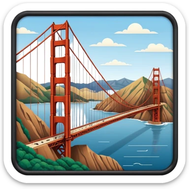 im trying to come up with a classic but still dynamic visual of the golden gate bridge and surrounding hills and the presidio for a work conference. Make it more linear. Include some depth and make it large and rectangular sticker
