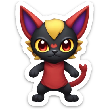 Anthropomorphic Cute Chibi Black red purple yellow Cool Edgy Punk-Gothic Horned Litten-Bat-cat-Fakemon full body sticker