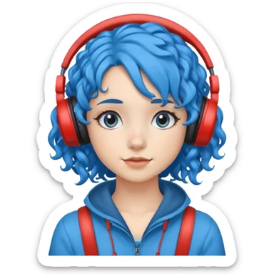 blue haired earringed heaphone wearing girl very curly haired sticker