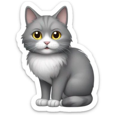 grey furry cat with white mouth and white stomach is standing sticker
