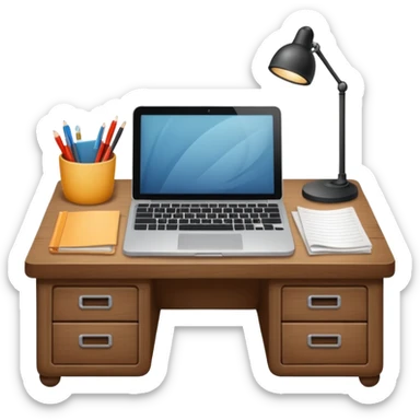 simple emoji of a cozy desk with a paper and a laptop on it sticker