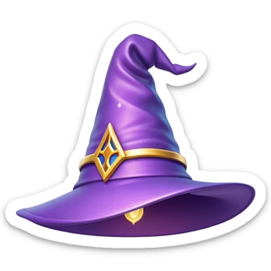 Clash of Clans aesthetic: Cinematic Playful Wizard's Hat Emoji, rendered in a 3D vector-style similar to standard emojis with minimal shading and bold, simplified shapes. A compact, isometric pointy hat with a wide brim adorned with mystical symbols and subtle enchanted shimmer, softly glowing with a magical whimsical charm. Simplified yet unmistakably iconic, highly detailed and consistent, glowing with a soft radiant glow and high shine. Stylized with a touch of classic sorcery and a soft glowing outline, capturing the essence of a legendary wizard’s hat with a friendly, playful manner! sticker