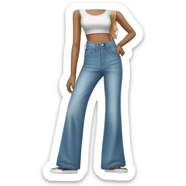 Realistic Wide Long leg high waisted light blue jeans, isolated sticker