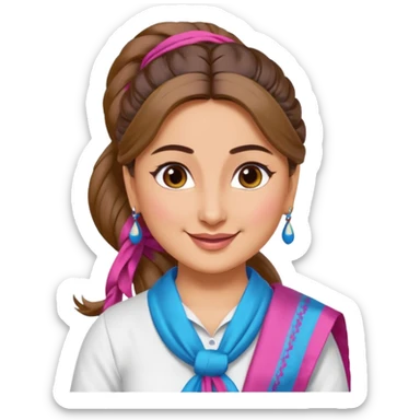 generate a pretty bratz emoji that looks like Kareena Kapoor's Geet character. 
Make her wear a white shirt with a colorful blue-pink dupatta wrapped around her neck. smiling big. hair tied into a side part ponytail

She should look like Kareena Kapoor sticker