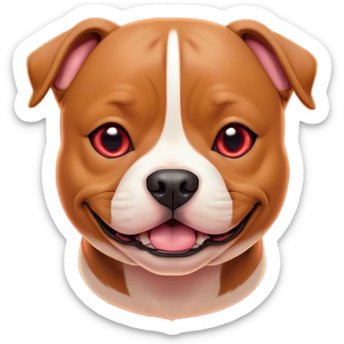 Cinematic Comical Red/Fawn Staffordshire Bull Terrier Portrait Emoji, Head tilted dramatically with an exaggeratedly amused expression, featuring a striking red/fawn Fur with bold white accents, wide, expressive dark eyes filled with playful disbelief, Simplified yet hilariously expressive features, highly detailed, glowing with a slightly sassy glow, high shine, dramatic yet playful, stylized with an air of cheeky mischief, bright and endearing, soft glowing outline, capturing the essence of a spirited and over-the-top guardian, so meme-worthy it feels like it could side-eye its way into internet fame instantly! sticker