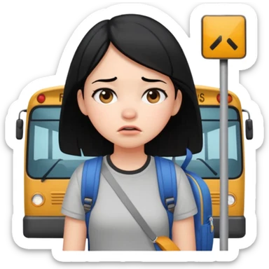 girl with black hair in short sleeves frustrated waiting for bus sticker