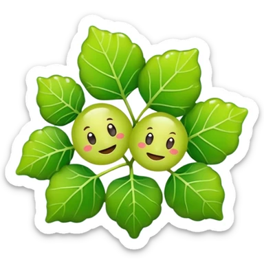 Sea grapes (Caulerpa lentillifera) with an elongated, cylindrical shape, made of many tiny translucent green bead-like bubbles,  much smaller than real grapes, clustered tightly along a thin stem, glossy and fresh, emoji-style illustration, simplified shape, clean outline, cute and minimal sticker