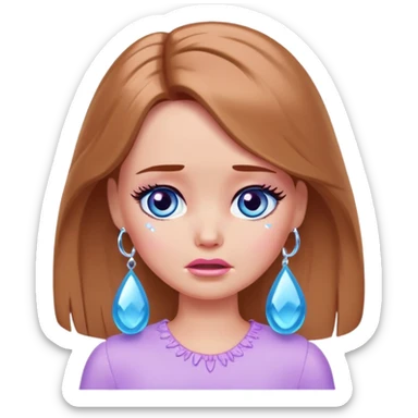 Barbie girl Chestnut Shoulder-length hair and blue eyes is In pale purple crying with tears  sticker