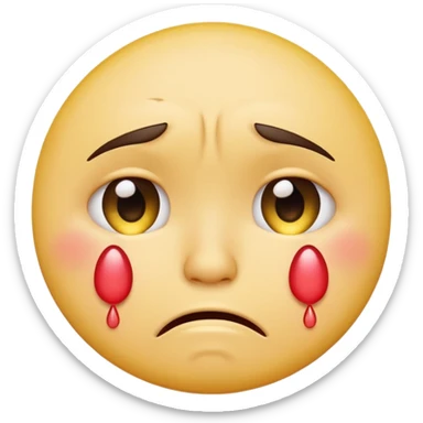 A yellow circular frowning face that is crying, with hearts floating from top to bottom sticker
