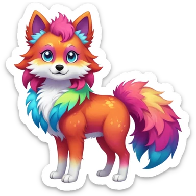 Vibrant multicolored Falvie-Fionbri-creature-sparkle-canine-fursona, full body sticker