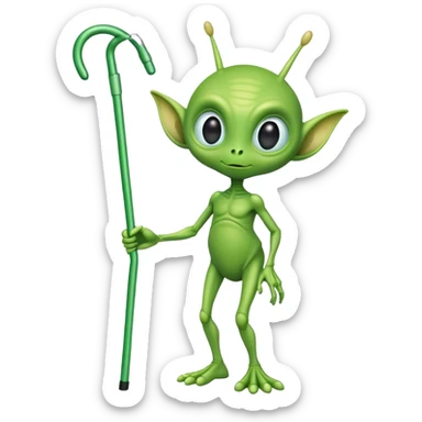 Green alien with antennas using a cane sticker