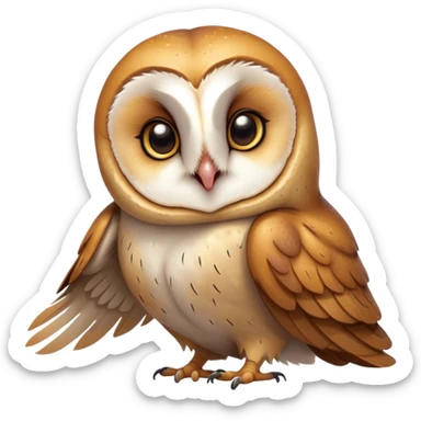 Cinematic Cute Yawning Barn Owl Portrait Emoji, Head tilted slightly with a dramatic, wide-open yawn, showcasing a soft, mottled plumage with subtle brown accents and gently drooping feathers, round amber eyes barely open in drowsy contentment, Simplified yet irresistibly adorable features, highly detailed, glowing with a soft, cozy glow, high shine, relaxed yet expressive, stylized with a touch of nocturnal whimsy, bright and endearing, soft glowing outline, capturing the essence of a sleepy yet affectionate owl, so drowsy it feels like it could glide out of the screen and curl up for a nap! sticker