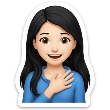 Girl with arms around her neck choking but smiling black hair sticker