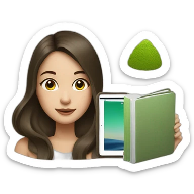girl brunette with matcha and ipad sticker