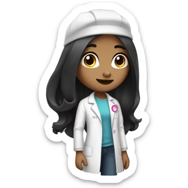 Young Girly scientist with long black hair and medium skin tone with pink accents sticker