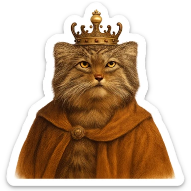 A royal Pallas's cat (Manul) in brown-orange colors, majestic and regal sticker