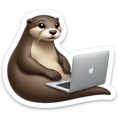 female otter lean against a pillow and use a macbook sticker