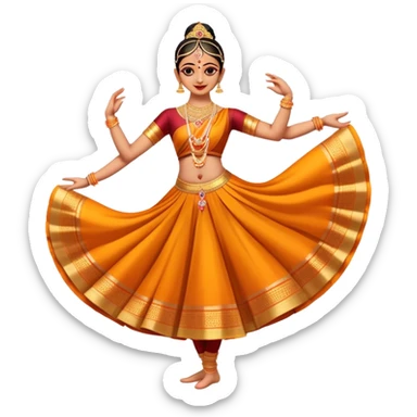 cinematic-realistic-bharatanatyam-dance-emoji,-depicted-as-an-elegant-classical-indian-dance-performance-with-graceful-poses,-intricate-costumes,-and-expressive-hand-gestures,-rendered-with-rich-textures-and-warm-dramatic-lighting, single dancer full body  sticker