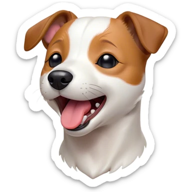 Cinematic Cute Yawning Jack Russell Terrier Portrait Emoji, Head tilted slightly with a dramatic, wide-open yawn, showcasing a compact, energetic form with floppy ears and sleepy, half-closed eyes, a slightly open mouth revealing gentle canine charm, Simplified yet irresistibly adorable features, highly detailed, glowing with a soft, cozy glow, high shine, relaxed yet expressive, stylized with a dash of whimsical canine ease, soft glowing outline, capturing the essence of a drowsy yet affectionate Jack Russell Terrier that appears ready to stretch out and yawn its way out of the screen! sticker