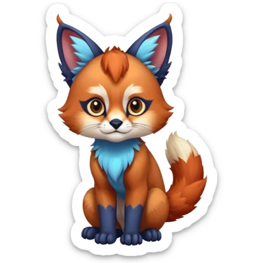 Colorful tropical blue exotic cute cool beautiful shiny beautiful fantasy-caracal-Gryphon-Cacomistle-Trico-Red-Panda-oncilla-animal-Fakémon-hybrid-fursona (full body) sticker