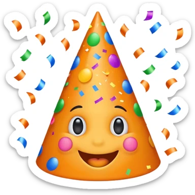 orange excited emoji with a party hat and confetti sticker