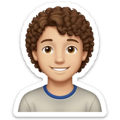 Teen boy with curly brown hair, smiling face, young male sticker