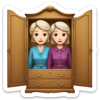 A character from the fairy tale Beauty and the Beast: the middle-aged lady (around 40 years old) who was turned into a wardrobe. She retains the wardrobe's original form, with an anthropomorphic face on the closed cabinet. sticker