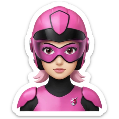 pink power ranger, woman emoji, with helmet on, black visor eye protection, black, power ranger helmet, black visor power ranger helmet pink sticker