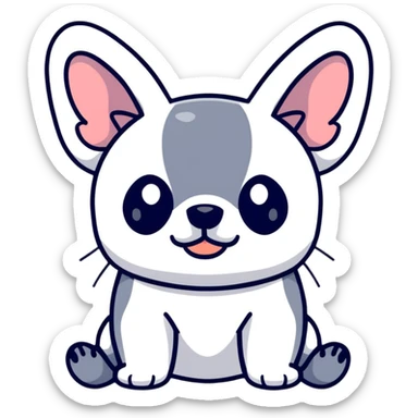 White and black French bulldog playing with Stitch sticker